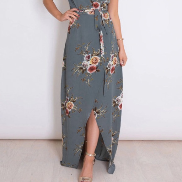 Dresses New Gray Floral Wrap Maxi Dress With Slit Poshmark